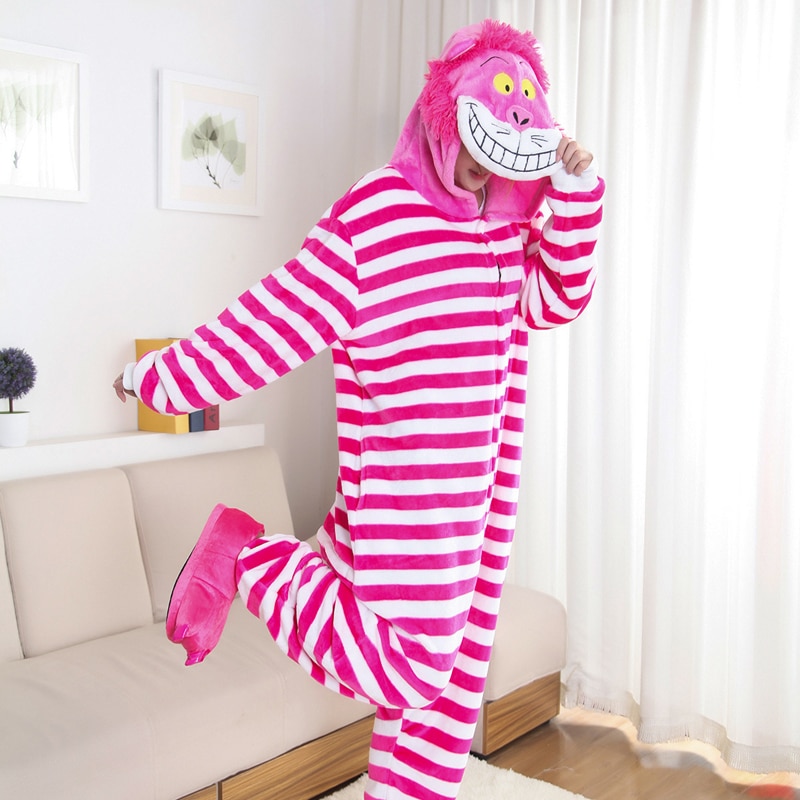 HKSNG dorosłych zwierząt flanelowe Cheshire kot Onesie Kigurumi piżamy Cartoon sera kostiumy kombinezony prezent na boże narodzenie