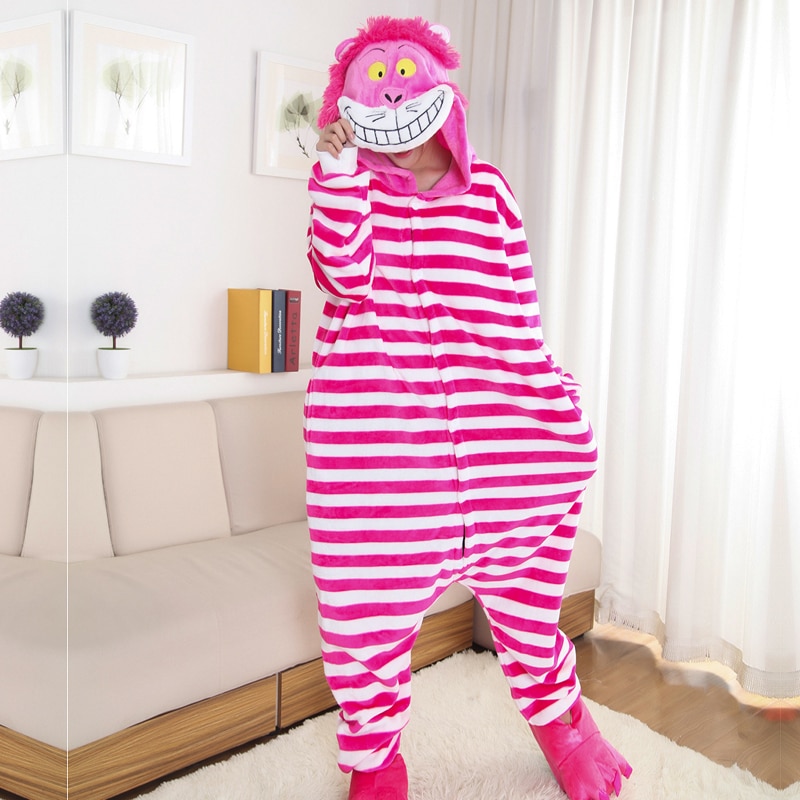 HKSNG dorosłych zwierząt flanelowe Cheshire kot Onesie Kigurumi piżamy Cartoon sera kostiumy kombinezony prezent na boże narodzenie