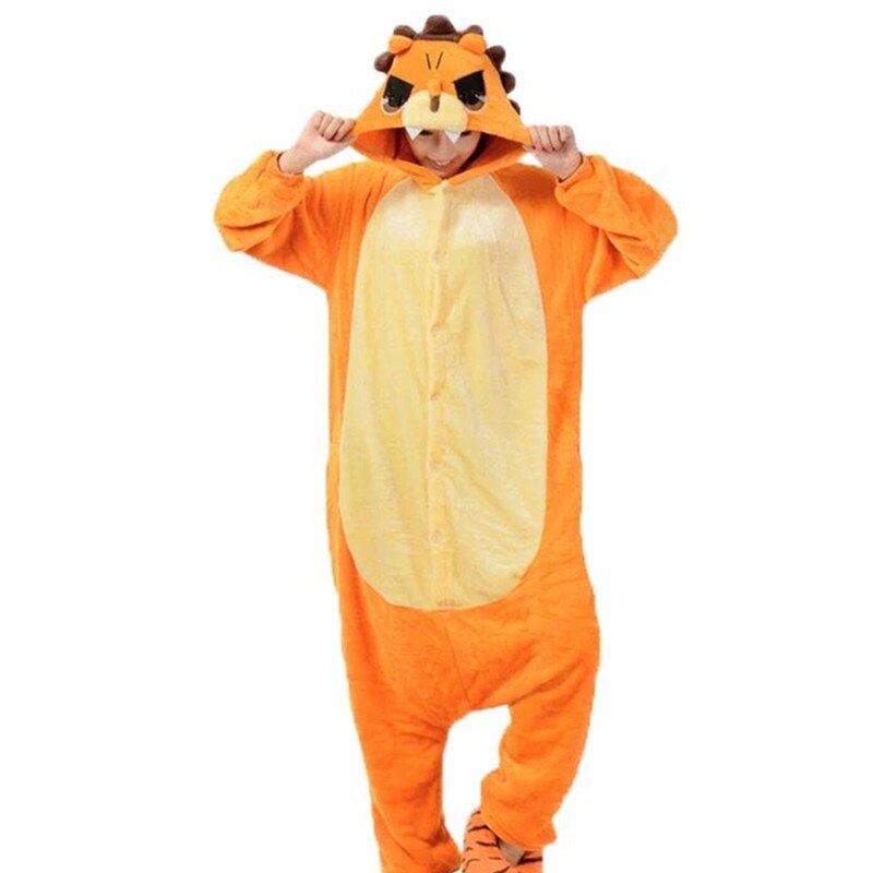 Lion Polar Fleece Soft Kigurumi Onesie Pajama For Adults With Slippers ...