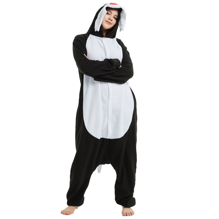 HKSNG dorosły czarny wilk Onesie Kigurumi piżama polar kreskówka kostium na Halloween kombinezony piżamy