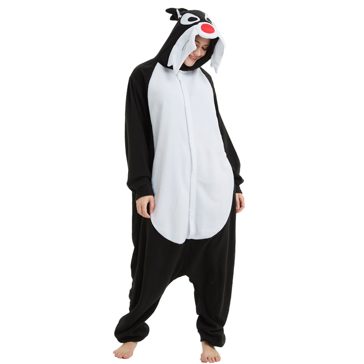 HKSNG dorosły czarny wilk Onesie Kigurumi piżama polar kreskówka kostium na Halloween kombinezony piżamy