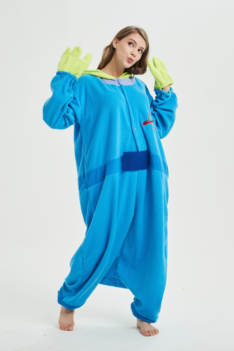 HKSNG Animal Adult Mike Alien 3 eyes Monster Onesie Kigurumi Pajama Cartoon Little Green Man Family Party Costume Sleepwear