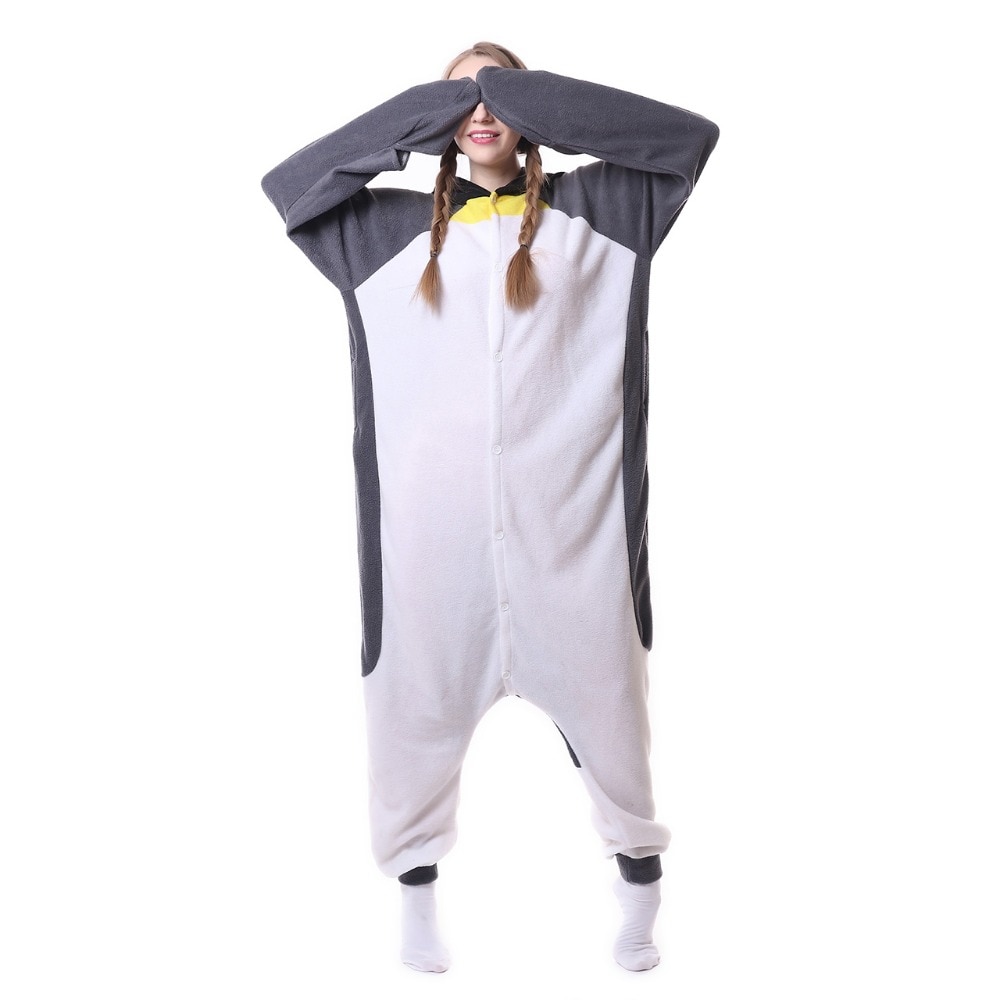 HKSNG New Adult Animal Grey Penguin Onesie Kigurumi Pajamas Gray Cartoon Fleece Costumes Jumpsuits Christmas Gift For Women Men