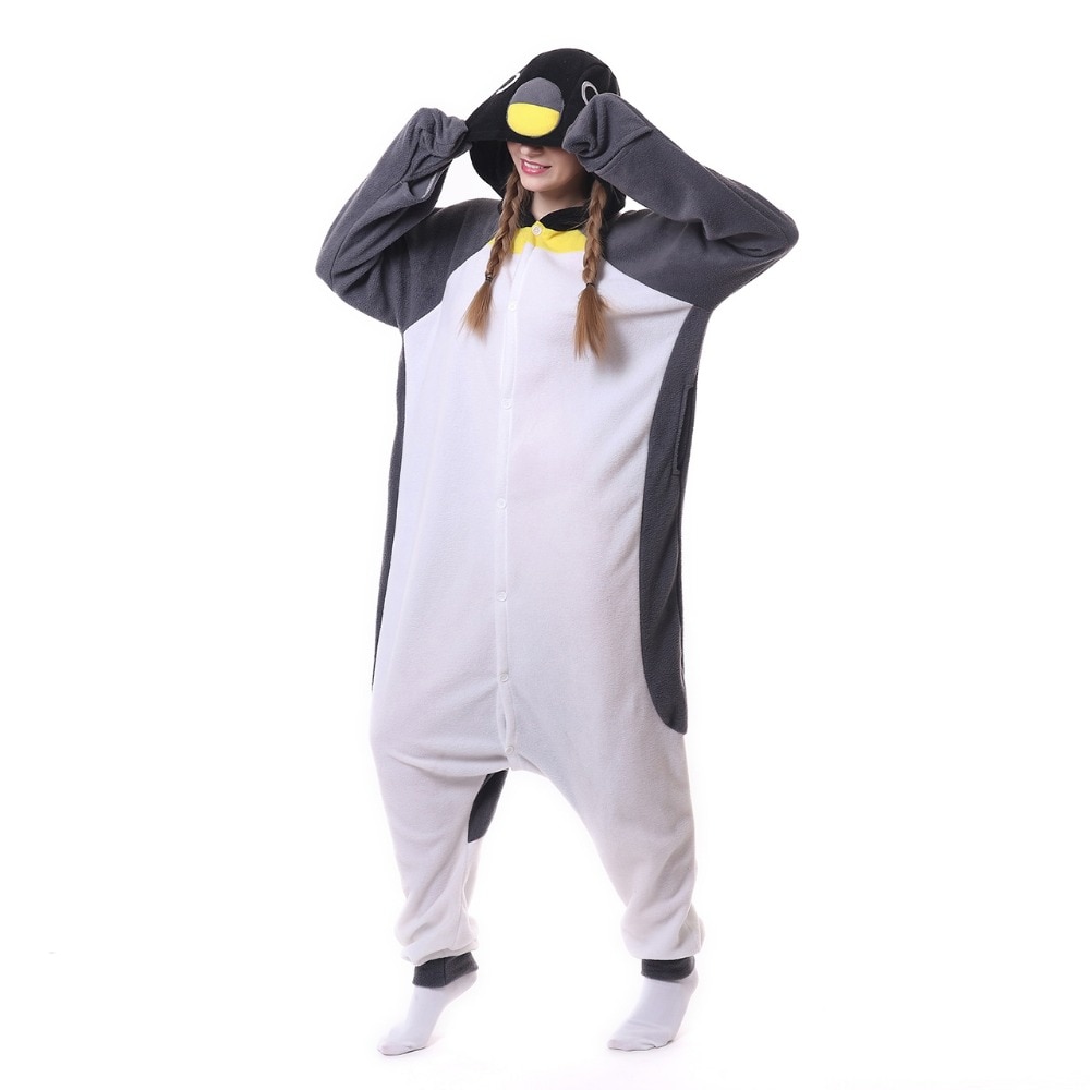 HKSNG New Adult Animal Grey Penguin Onesie Kigurumi Pajamas Gray Cartoon Fleece Costumes Jumpsuits Christmas Gift For Women Men