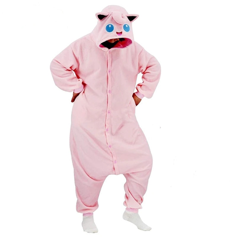 Pink Puff Monster Onesie Kigurumi Cartoon Animal Fleece Unisex Pyjama Halloween Christmas Cosplay Holiday Party Clothes