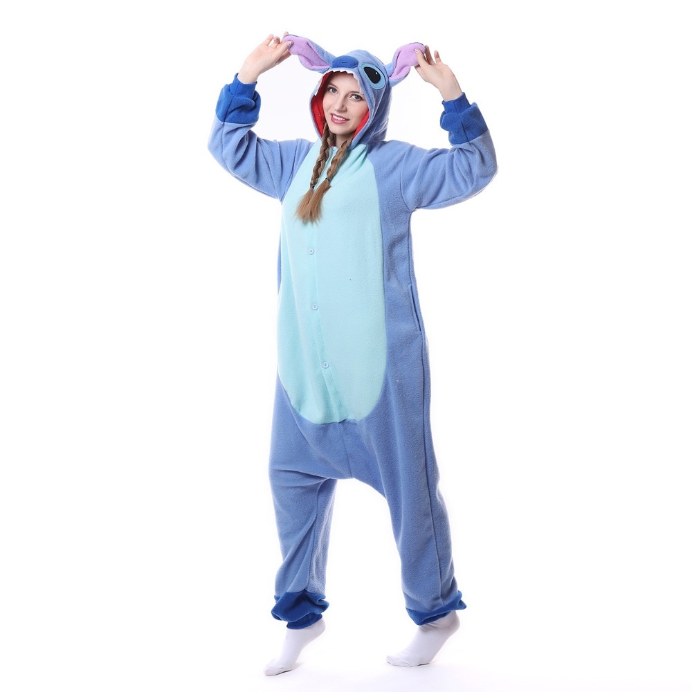 HKSNG Animal Adult Blue Pink Stich Onesies Kigurumi Pajama Anime Cartoon Cosplay Costumes Sleepwear Outfit Jumpsuit