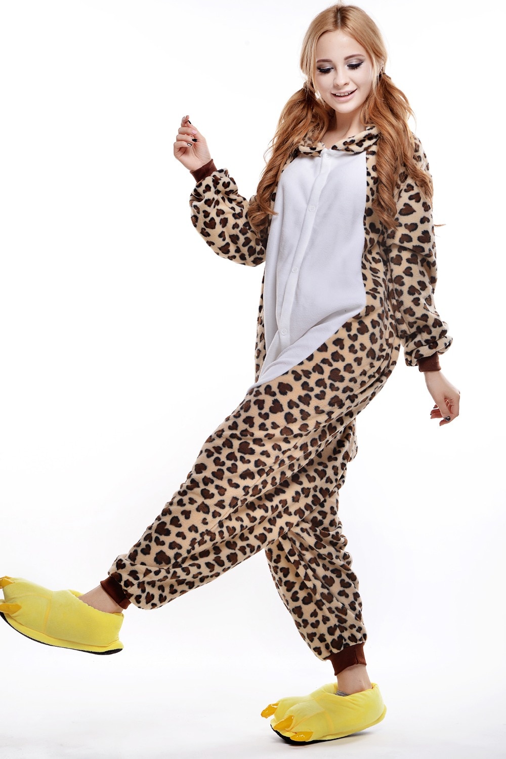 HKSNG Animal Adult Leopard Bear Onesie Kigurumi Pajamas Flannel Cartoon Party Costumes Jumpsuits Pyjamas Hooded