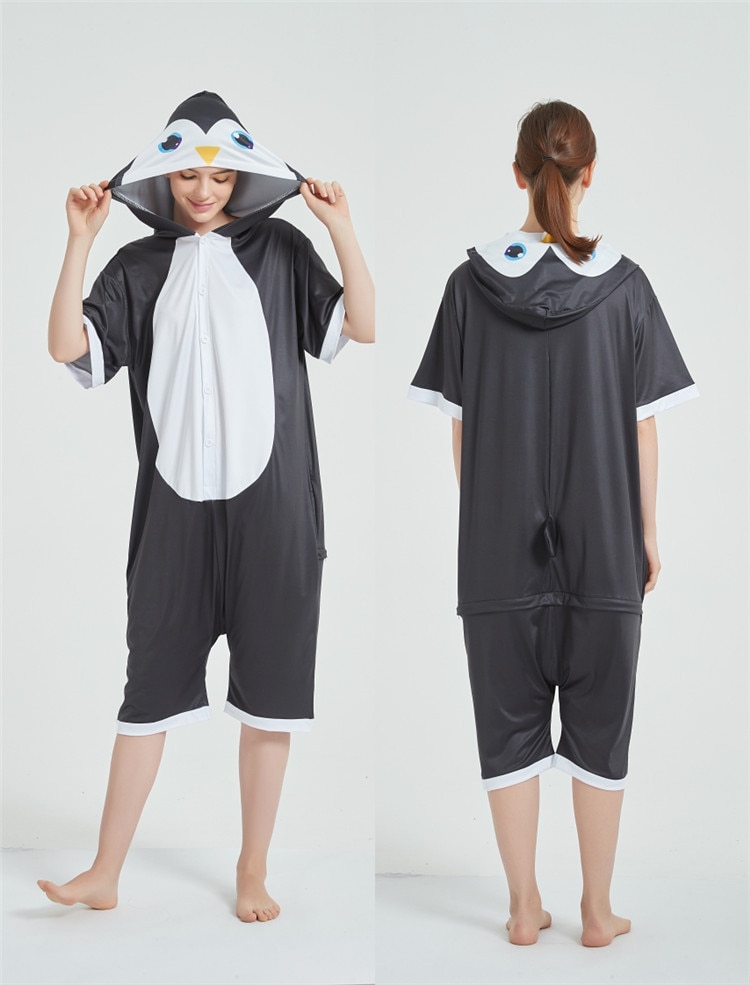 HKSNG 2020 New Style Adult Summer Kigurumi Bear Fox Penguin Tiger Unicorn Onesie Pajama Costume Shark Short Sleeve Jumpsuit