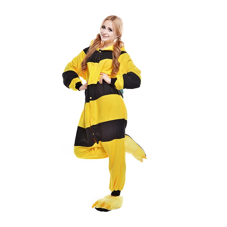 HKSNG New Adult Animal Bee Pajamas Cartoon Fleece Onesies Cosplay Costumes Jumpsuits Christmas Gift For Women Men Kigurumi