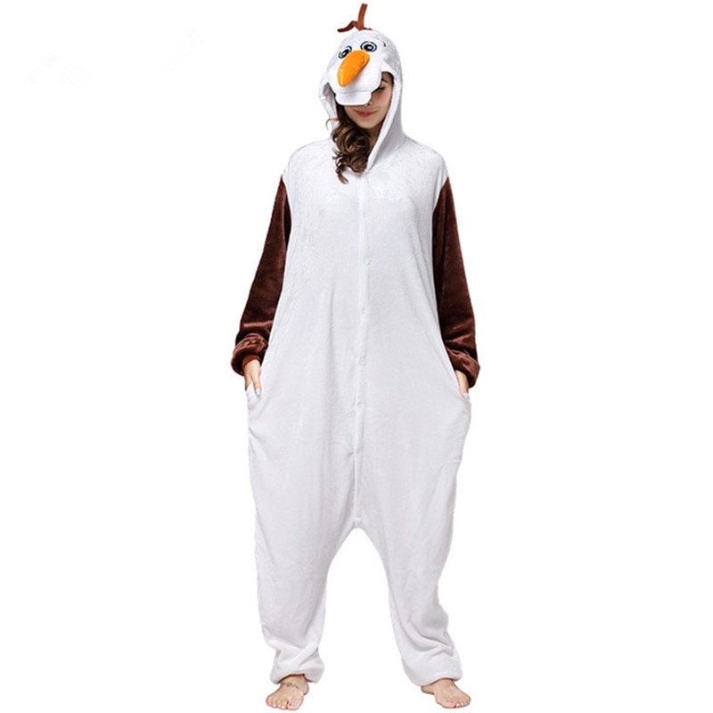HKSNG New Adult Animal Snowman Olaf Onesies Flannel Pajamas Cartoon Cosplay Costumes Party Jumpsuits Christmas Gift Kigurumi