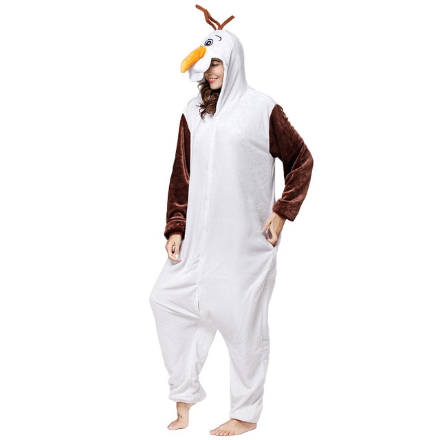 HKSNG New Adult Animal Snowman Olaf Onesies Flannel Pajamas Cartoon Cosplay Costumes Party Jumpsuits Christmas Gift Kigurumi
