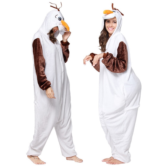 HKSNG New Adult Animal Snowman Olaf Onesies Flannel Pajamas Cartoon Cosplay Costumes Party Jumpsuits Christmas Gift Kigurumi