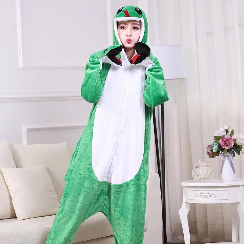 Kigurumi Adult Green Snake Onesies Cartoon Pajamas Animal Halloween Party Costume Jumpsuits Hooded Pyjamas Suit Outfit