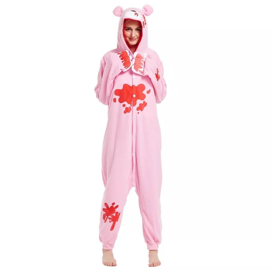 Kigurumi Adult Pink Gloomy Bear Onesies Cartoon Pajamas Animal Halloween Party Costume Jumpsuits Hooded Pyjamas Suit Outfit