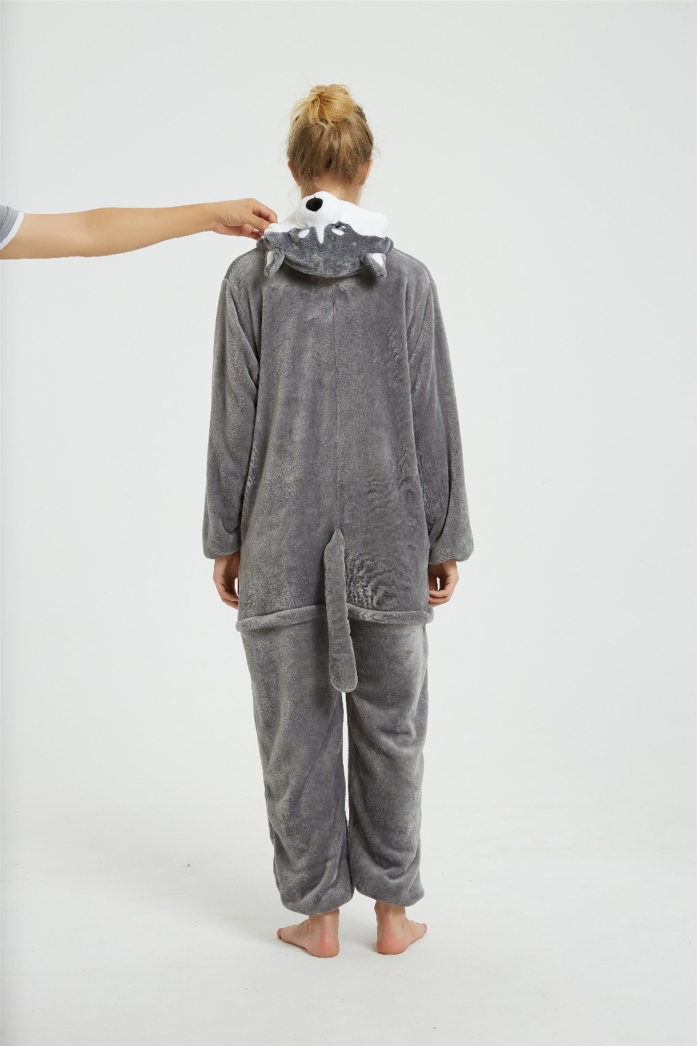 Kigurumi Flannel 3D Grey Adult Huskie Dog Onesie Cartoon Pajama Animal Husky Halloween Party Costume Jumpsuits Hooded Pyjamas