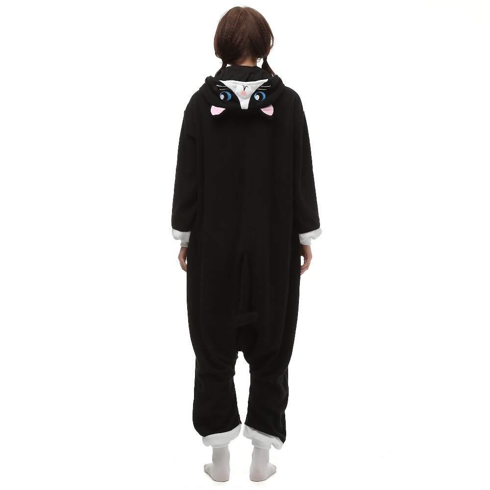 HKSNG Animal Adult Black Cat Kigurumi Onesie Pajamas Cartoon Family Halloween Party Costumes Hooded Best Christmas Gift