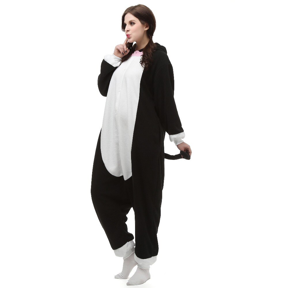 HKSNG Animal Adult Black Cat Kigurumi Onesie Pajamas Cartoon Family Halloween Party Costumes Hooded Best Christmas Gift