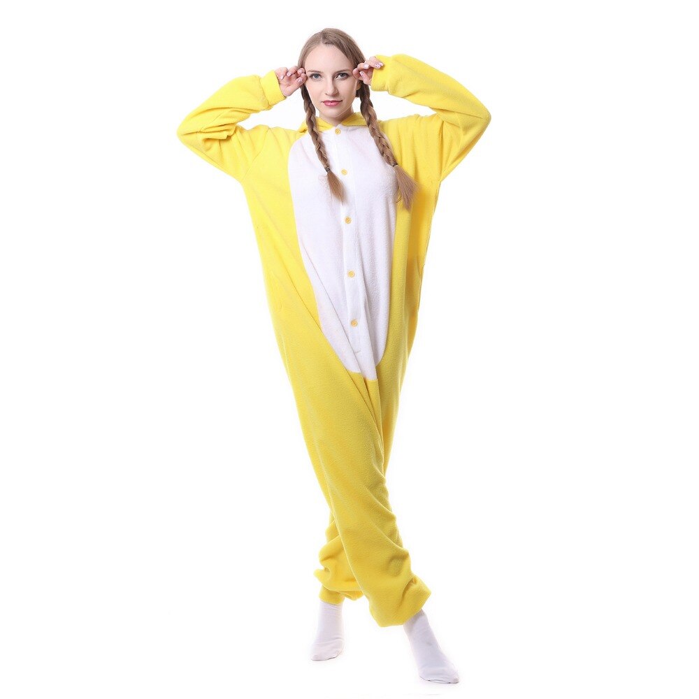HKSNG New Girls Adult Animal Yellow Bunny Rabbit Onesie Kigurumi Pajamas Cartoon Costumes Jumpsuits Christmas Gift