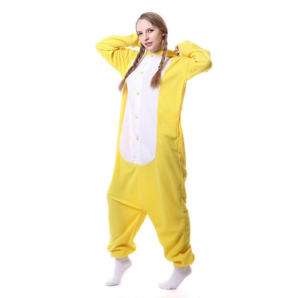 HKSNG New Girls Adult Animal Yellow Bunny Rabbit Onesie Kigurumi Pajamas Cartoon Costumes Jumpsuits Christmas Gift