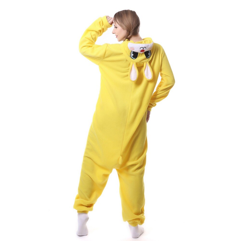HKSNG New Girls Adult Animal Yellow Bunny Rabbit Onesie Kigurumi Pajamas Cartoon Costumes Jumpsuits Christmas Gift