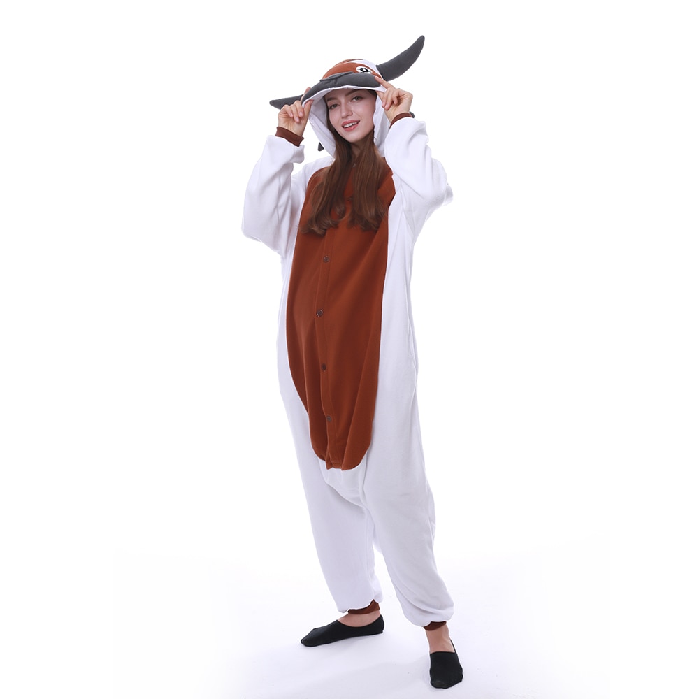 HKSNG 2021 New Arrival Adult Animal Brown Bull Kigurumi Onesies Pajamas Cartoon Christmas Halloween Party Jumpsuits Homewear