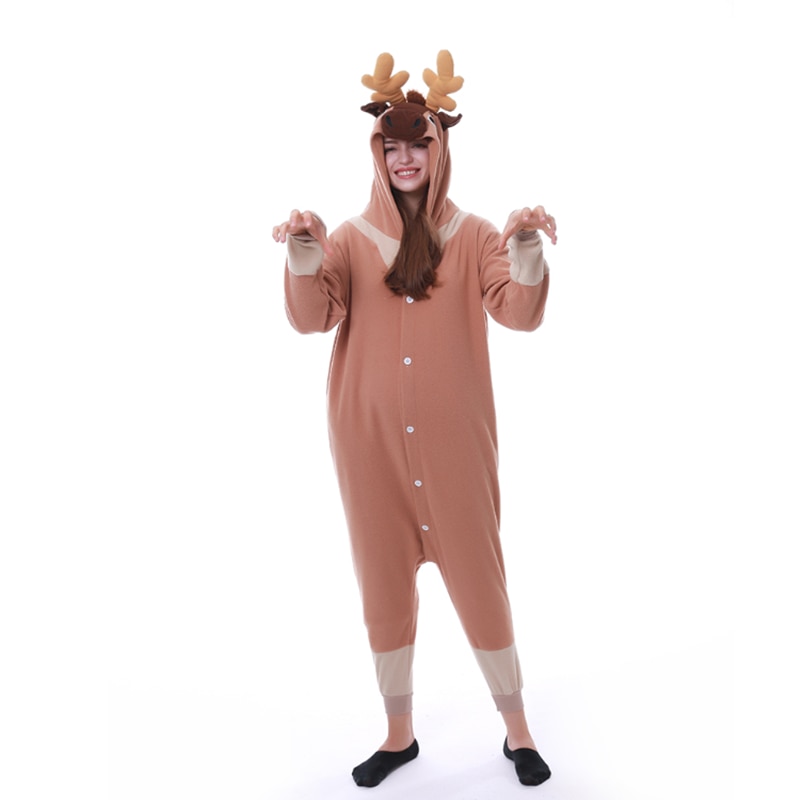 HKSNG 2021 New Arrival Adult Animal Deer Kigurumi Onesies Pajamas Cartoon Christmas Halloween Party Jumpsuits Homewear