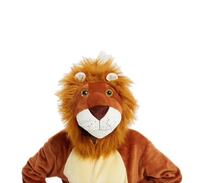 Flannel 3D Adult Kigurumi Lion Onesie Cartoon Pajama Animal Halloween Party Costume Jumpsuits Hooded Pyjamas Suit Outfit