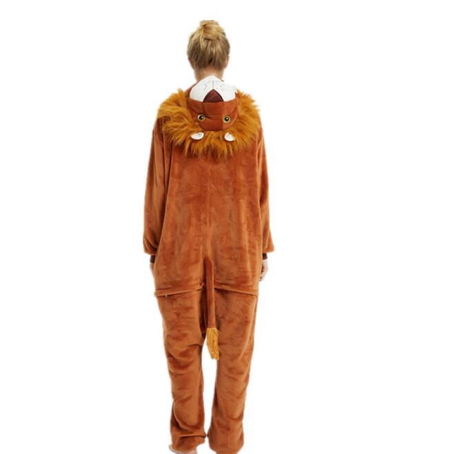 Flannel 3D Adult Kigurumi Lion Onesie Cartoon Pajama Animal Halloween Party Costume Jumpsuits Hooded Pyjamas Suit Outfit