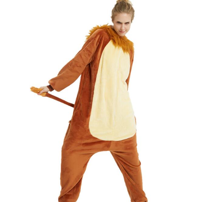Flannel 3D Adult Kigurumi Lion Onesie Cartoon Pajama Animal Halloween Party Costume Jumpsuits Hooded Pyjamas Suit Outfit