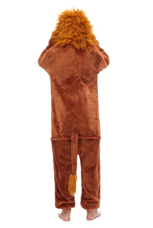 Flannel 3D Adult Kigurumi Lion Onesie Cartoon Pajama Animal Halloween Party Costume Jumpsuits Hooded Pyjamas Suit Outfit