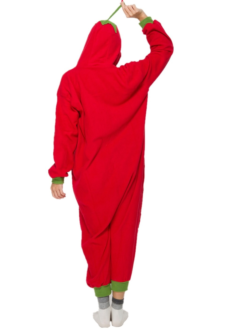 HKSNG Adult Red Pepper Pajamas Fleece Cartoon Tomato Onesies Halloween Party Cosplay Costumes Jumpsuits Pyjamas Kigurumi