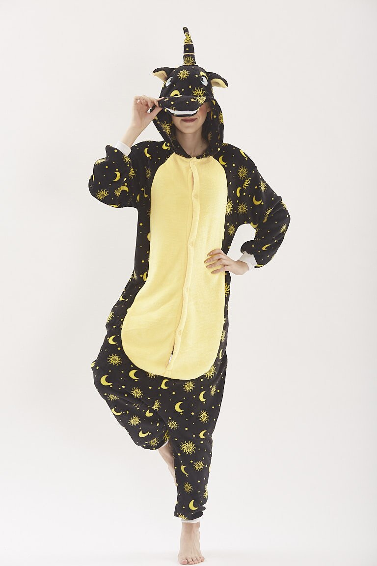 HKSNG Adult Kigurumi Moon Unicorn Costume Flannel Cartoon Pajamas Animal Halloween Party Jumpsuits Pyjamas Suit