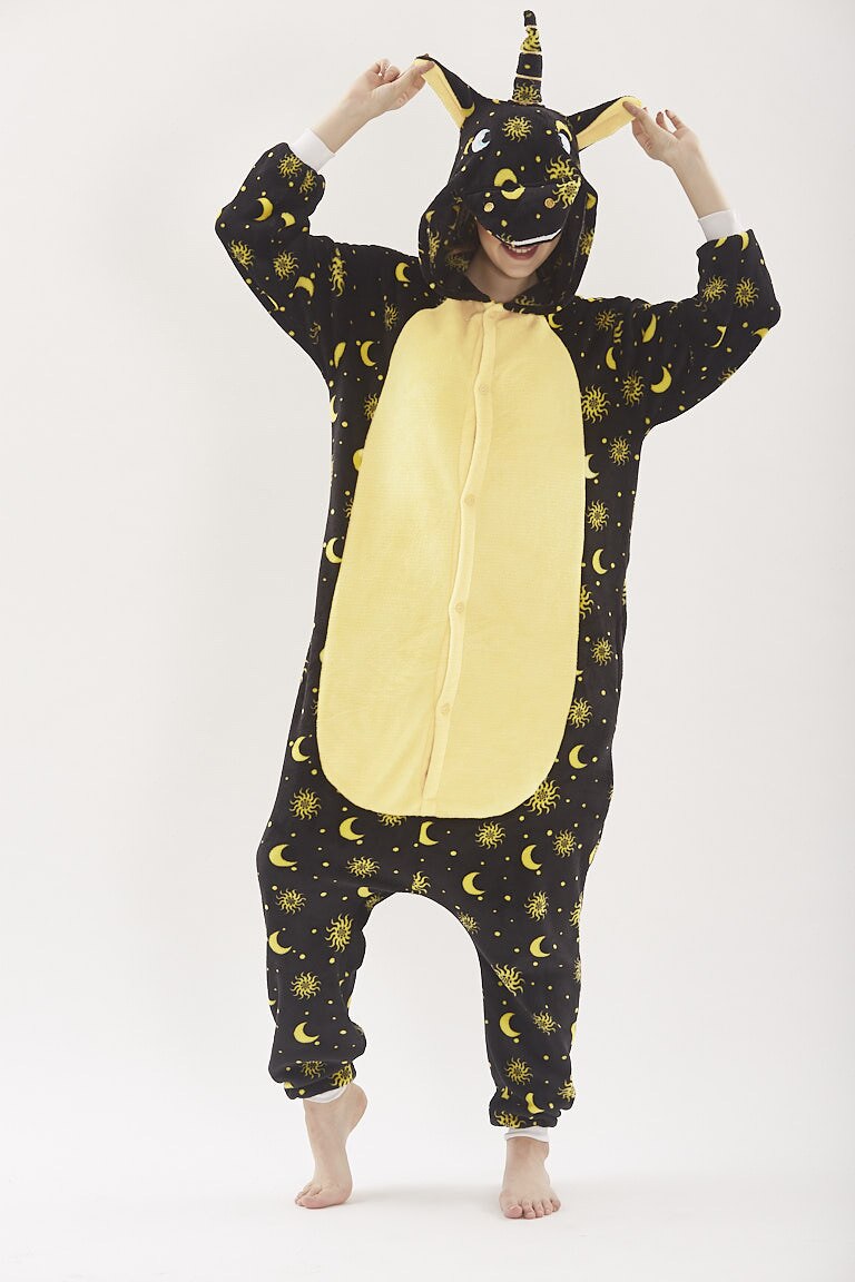 HKSNG Adult Kigurumi Moon Unicorn Costume Flannel Cartoon Pajamas Animal Halloween Party Jumpsuits Pyjamas Suit
