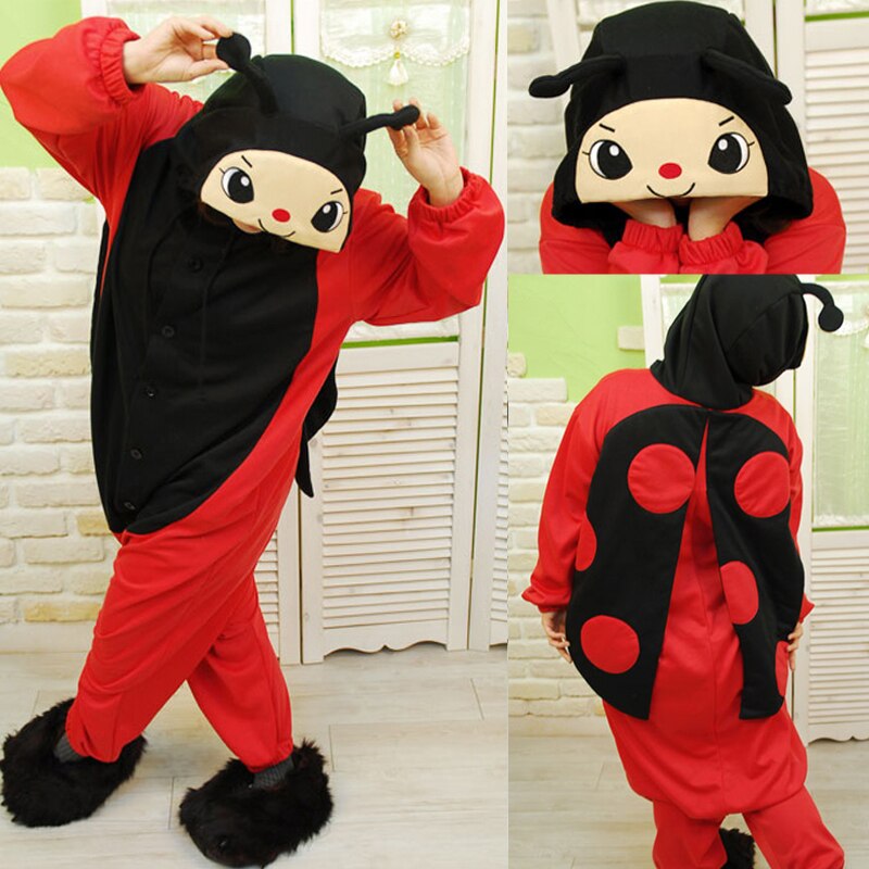 HKSNG Animal Adult Ladybug Onesie Kigurumi Beetle Ladybird Family Halloween Party Pajamas Costumes Cartoon Sleepwear