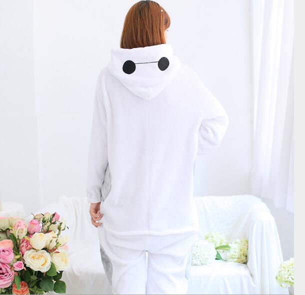 Adult Kigurumi Baymax Onesies Flannel Cartoon Pajamas Animal Halloween Party Costume Jumpsuits Hooded Pyjamas Suit Outfit