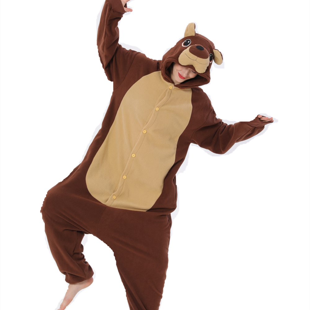 Brown Teddy Bear Soft Polar Fleece Kigurumi Onesie Pajama For Adults ...