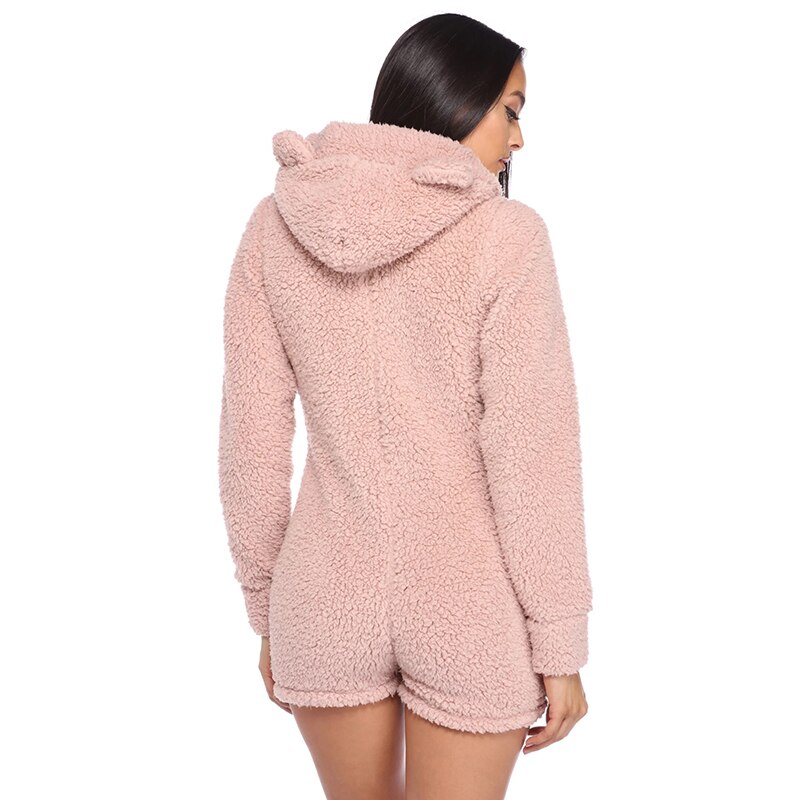 HKSNG Women High Quality Pink Hooded Rabbit Ear Fleece Onesie Velvet Plus Size Hoodies Jumpsuit Homewear Sweatshirts Kigurumi