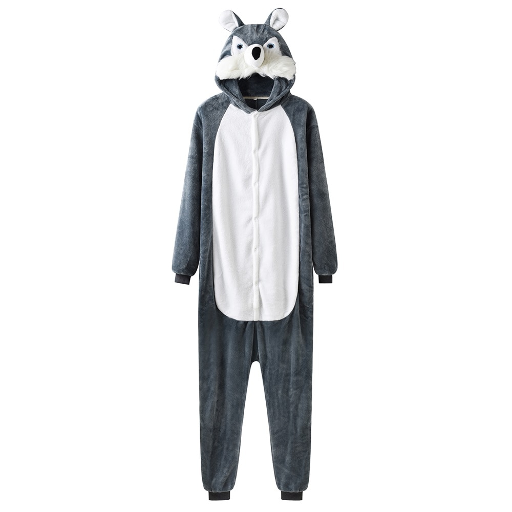 Wolf Onesie For Men Animal Pajama Direwolf Kigurumis Winter Warm Soft Flannel Jumpsuit Adult Unisex Christmas Outfit