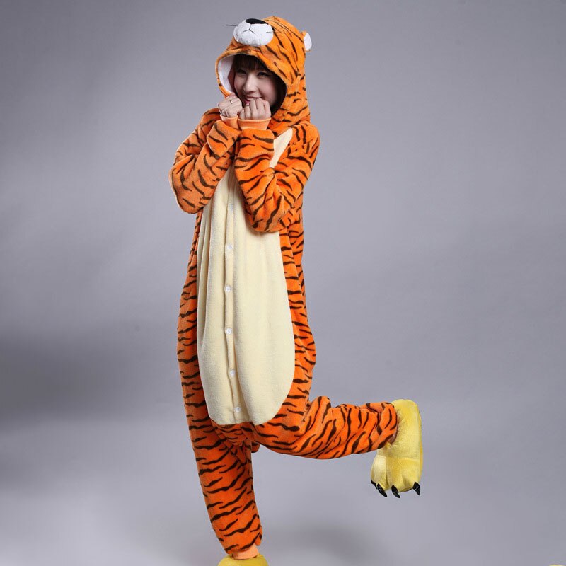 Animal Onesie Tiger Kigurumis Pajamas Unisex Men Women Adult Cartoon Overalls Party Suit Flannel Soft Warm Cool Funny Sleepwear