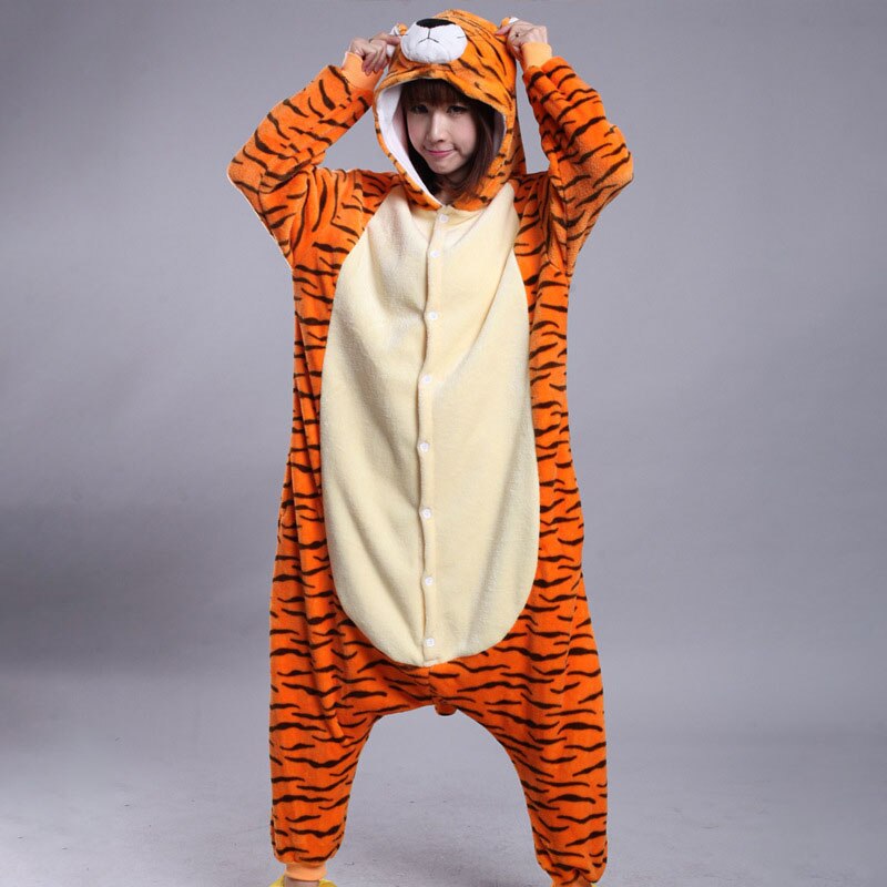 Animal Onesie Tiger Kigurumis Pajamas Unisex Men Women Adult Cartoon Overalls Party Suit Flannel Soft Warm Cool Funny Sleepwear