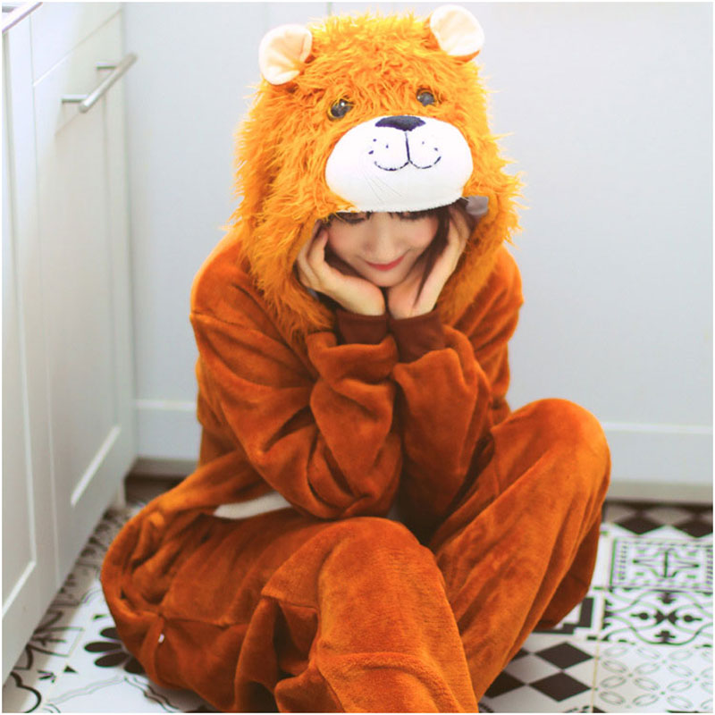 Lion Onesie Animal Kigurumis Overalls Women Girl Unisex Sleep Wear Pajama Party Suit Adult Winter Warm Flannel Outfit