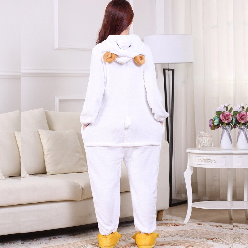 Animal Goat Kigurumis Adult Onesie Cartoon Pajamas Flannel Warm Lovely Party Suit White Sheep Sleepwear Women Pyjamas New