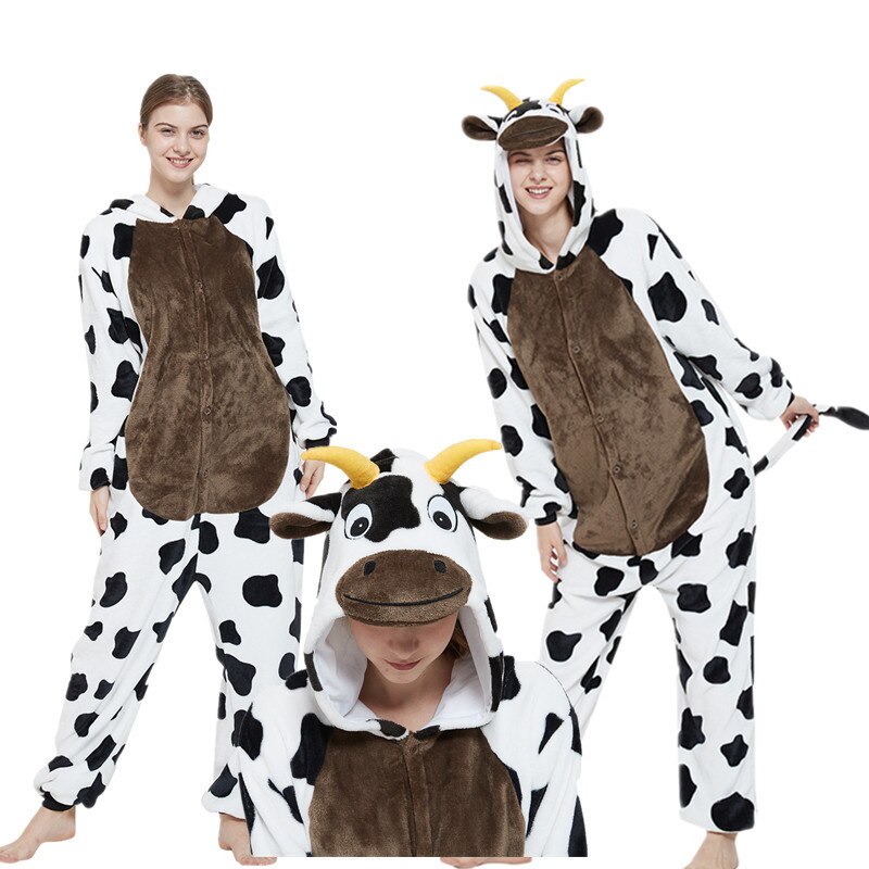 Animal Unicorn Kigurumis Unisex Onesie Giraffe Dinosaur Cow Cat Pajama Funny Cute Jumpsuit Women Adult Winter Warm Sleepwear