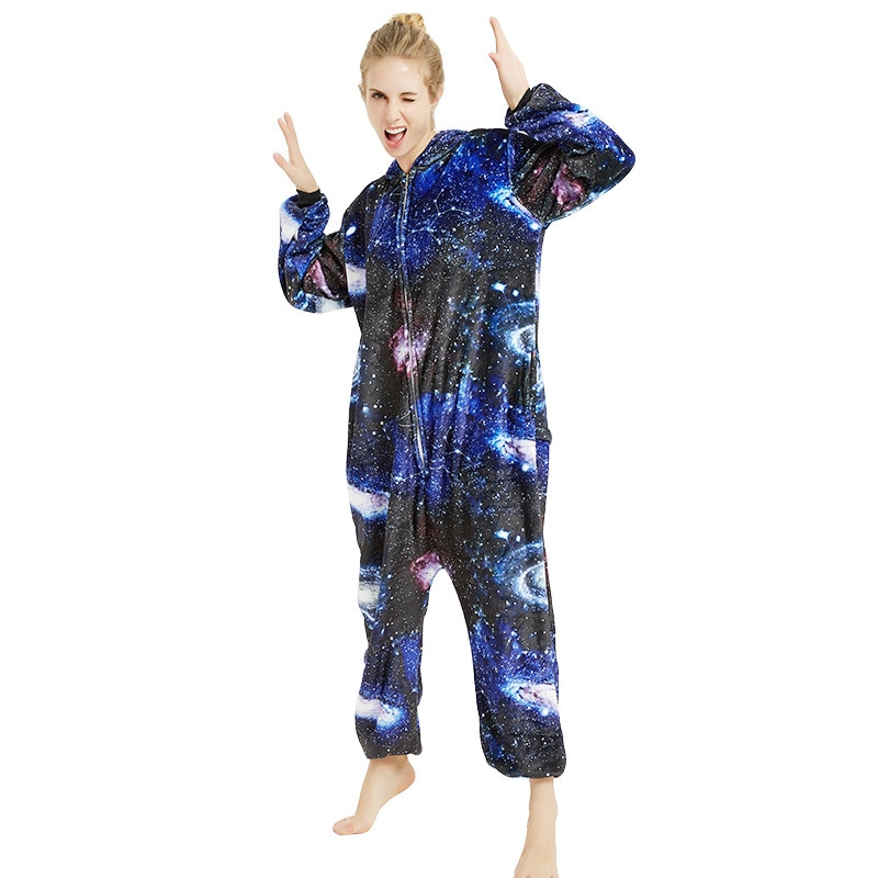 Zipper Unicorn Onesie Kigurumis Adult Women Girl Home Jumpsuit Animal Funny Pajama Festival Party Overalls Winter Warm Cozy Suit