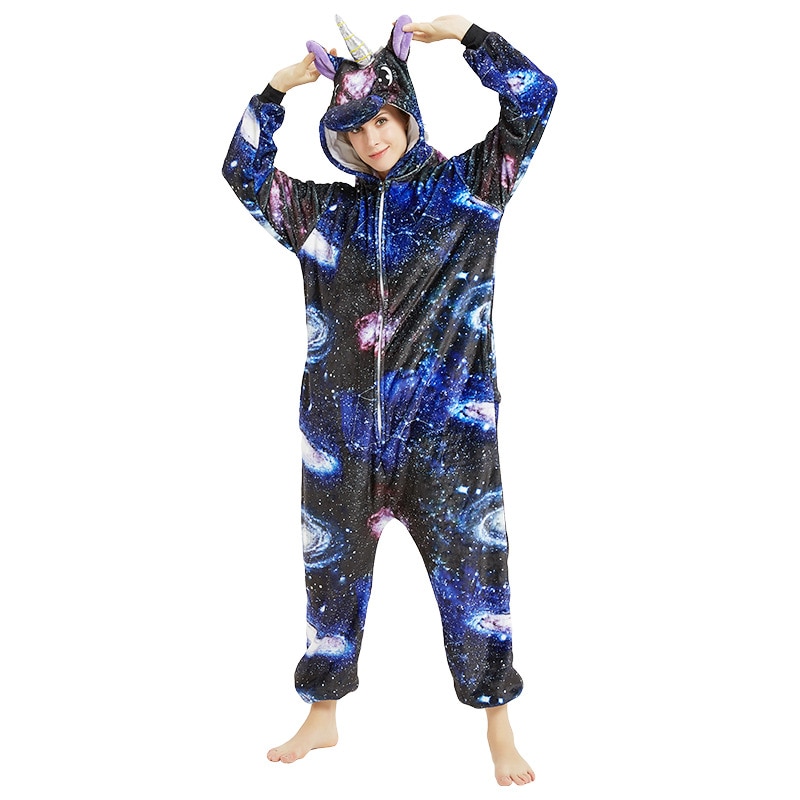 Zipper Unicorn Onesie Kigurumis Adult Women Girl Home Jumpsuit Animal Funny Pajama Festival Party Overalls Winter Warm Cozy Suit