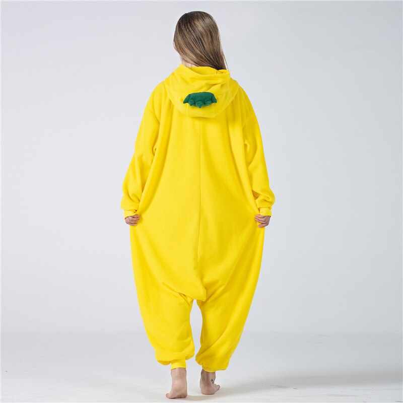 Pineapple Onesie Kigurumis Women Pajama Funny Cute Overalls Adult Winter Jumpsuit Button Polar Fleece Yellow Suit Outfit
