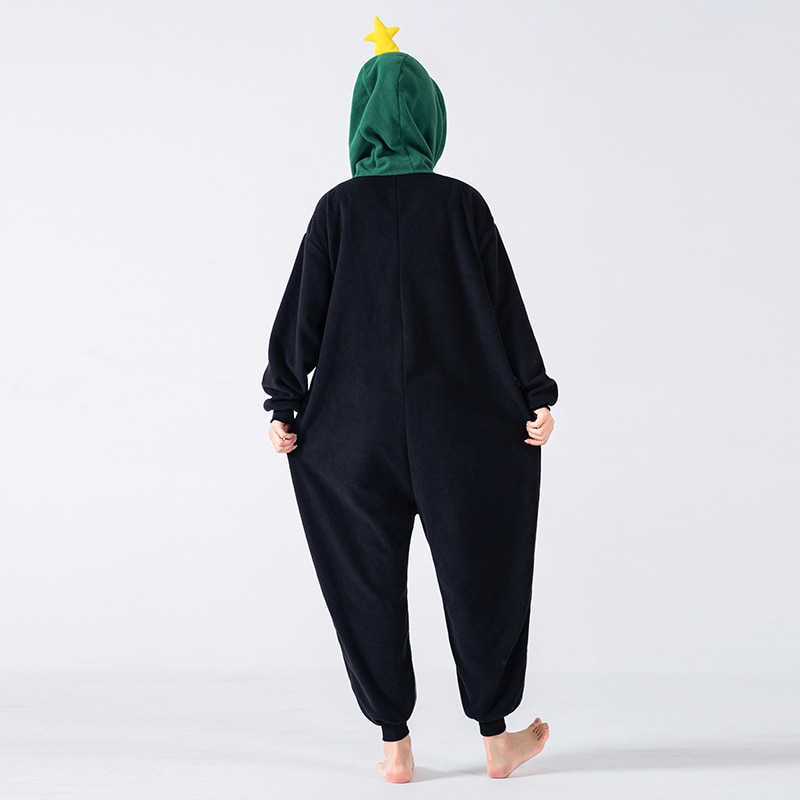 Christmas Tree Onesie Unisex Kigurumis Women Pajama Funny Cute Overalls Adult Winter Homewear Black Green Festival Outfit Button