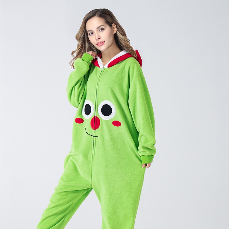 Christmas ELK Onesie Kigurumis Women Pajama Funny Cute Overalls Adult Winter Homewear Festival Outfit Button Polar Fleece