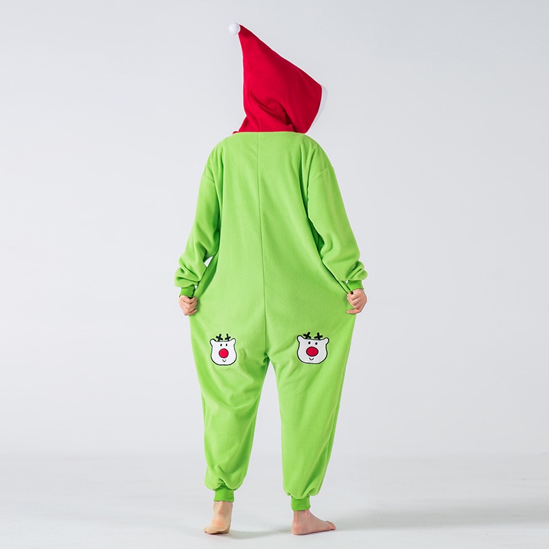 Christmas ELK Onesie Kigurumis Women Pajama Funny Cute Overalls Adult Winter Homewear Festival Outfit Button Polar Fleece