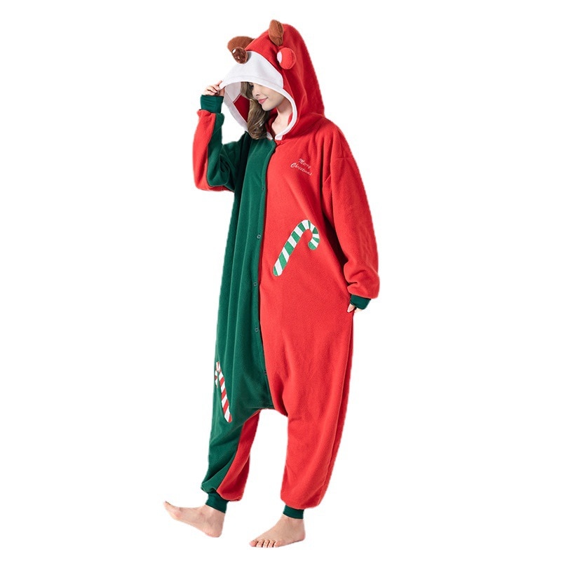 Christmas Couple Onesie ELK Kigurumis Women Pajama Funny Cute Animal Overalls Adult Winter Homewear Jumpsuit Deer Outfit Button